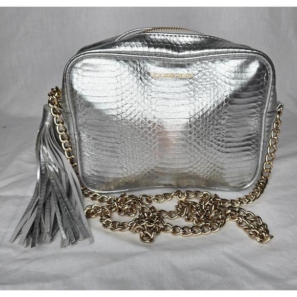 Victoria's Secret Crossbody Bag Silver Metallic w/ Gold Chain Strap NWOT - Picture 1 of 12